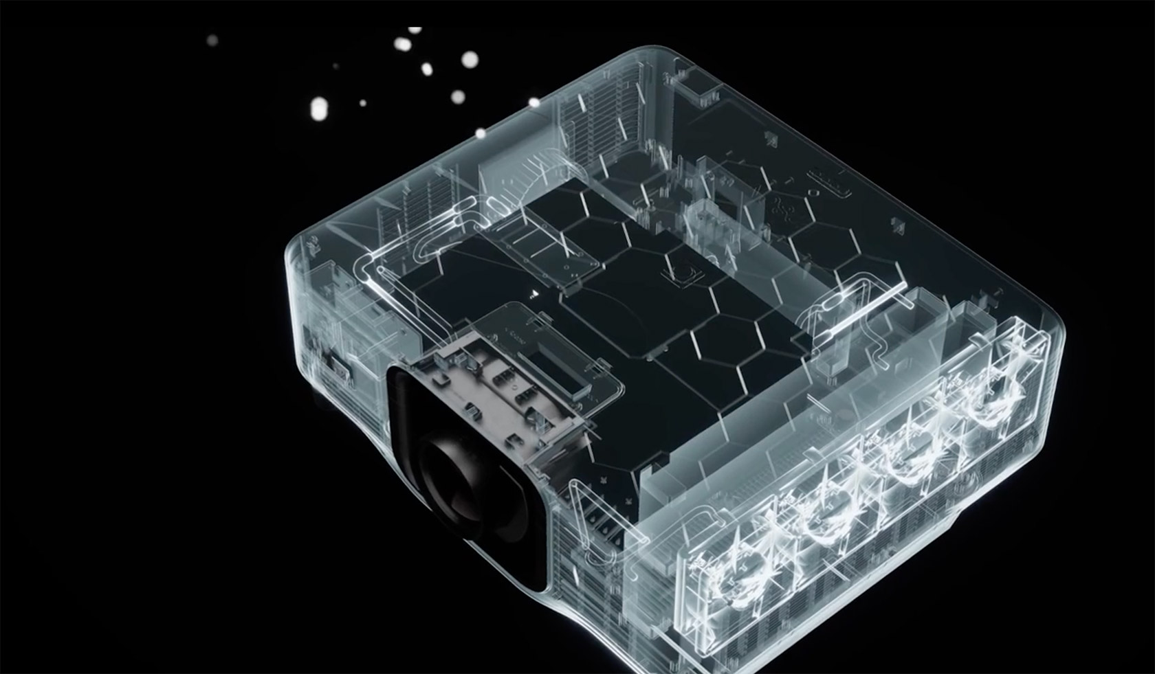 X-ray image of an Epson projector on black background